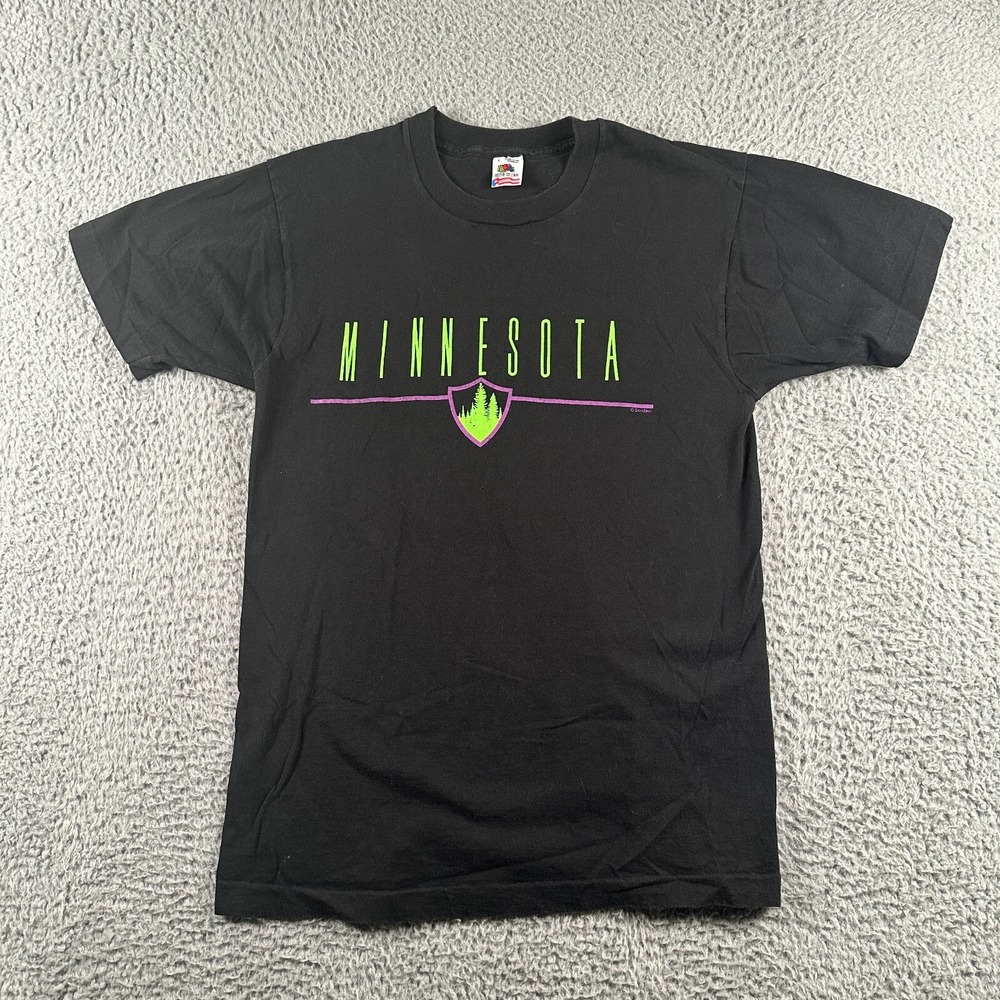 Vintage 90s Minnesota Spellout Tee Black Size Large Single Stitch